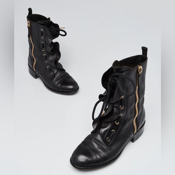 Valentino leather ruffle combat boot - Picture 3 of 12